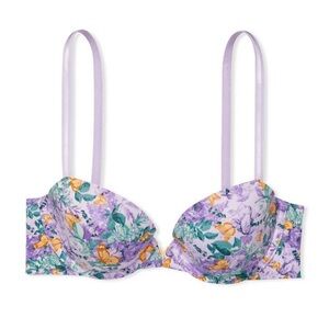 Victorias Secret Push Up Demi Freedom Cloud Purple Florals Butterfly Bra 38DDD